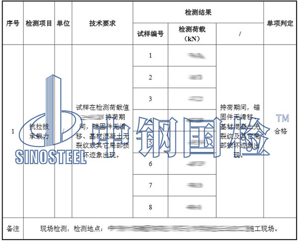 拉拔试验项目结果