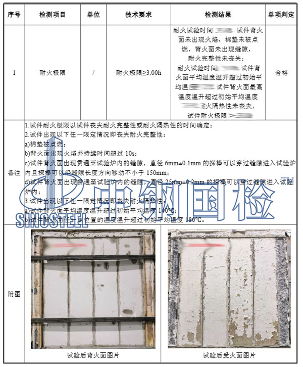 防火墙耐火极限检测项目结果