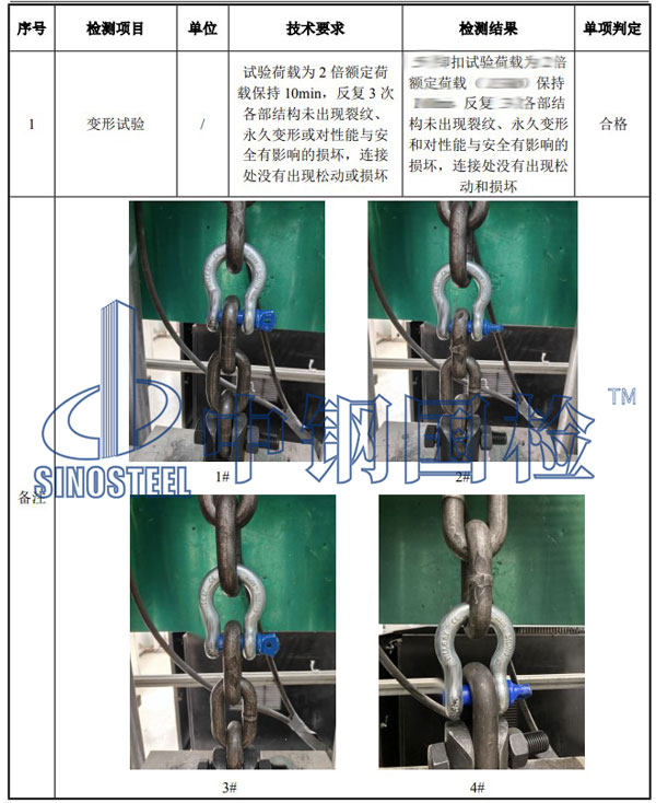 卸扣检测项目结果