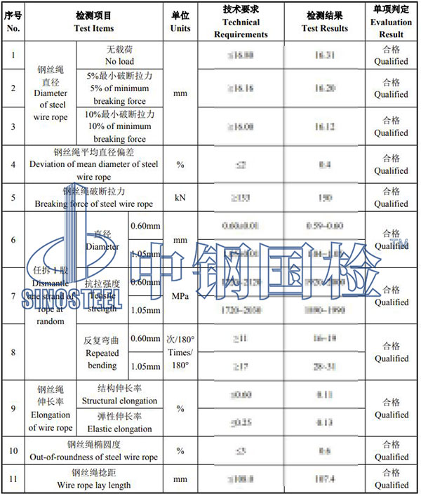 电梯钢丝绳检测项目结果